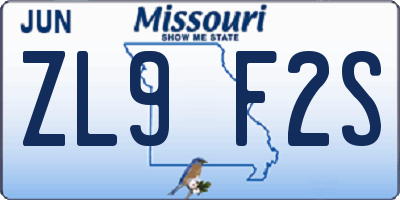 MO license plate ZL9F2S