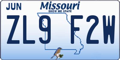 MO license plate ZL9F2W