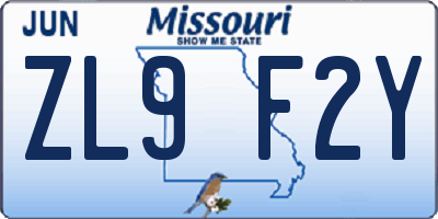 MO license plate ZL9F2Y