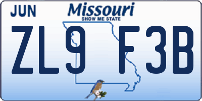 MO license plate ZL9F3B