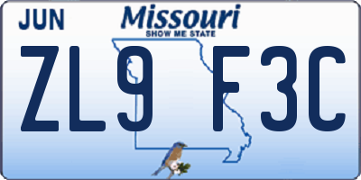 MO license plate ZL9F3C