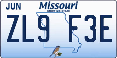 MO license plate ZL9F3E