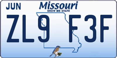 MO license plate ZL9F3F