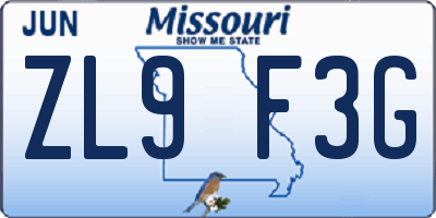 MO license plate ZL9F3G