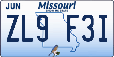 MO license plate ZL9F3I