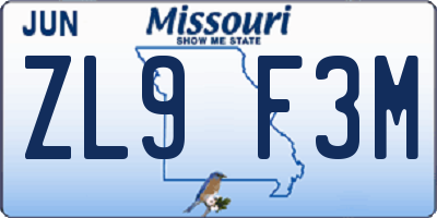 MO license plate ZL9F3M
