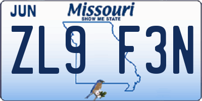 MO license plate ZL9F3N
