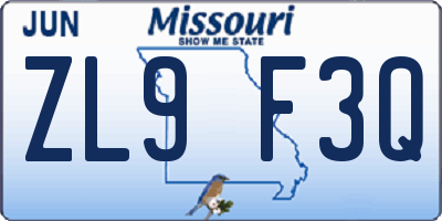 MO license plate ZL9F3Q