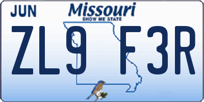 MO license plate ZL9F3R