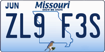 MO license plate ZL9F3S