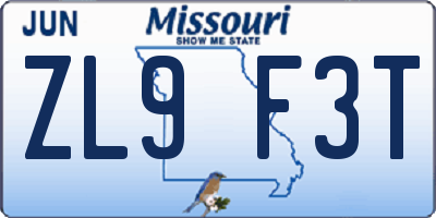 MO license plate ZL9F3T