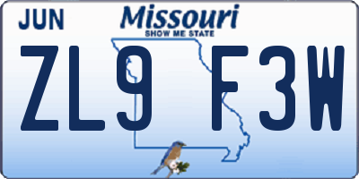 MO license plate ZL9F3W