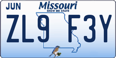 MO license plate ZL9F3Y