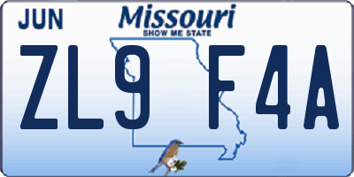 MO license plate ZL9F4A