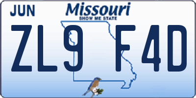 MO license plate ZL9F4D