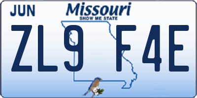 MO license plate ZL9F4E