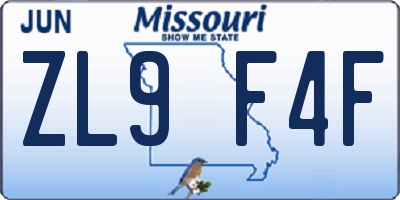 MO license plate ZL9F4F