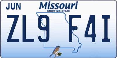 MO license plate ZL9F4I