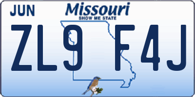 MO license plate ZL9F4J