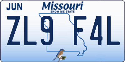 MO license plate ZL9F4L