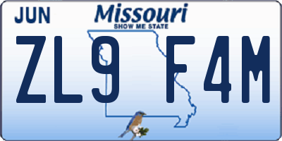MO license plate ZL9F4M