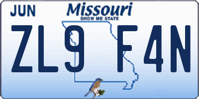 MO license plate ZL9F4N