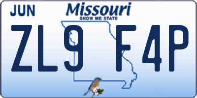 MO license plate ZL9F4P