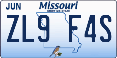MO license plate ZL9F4S