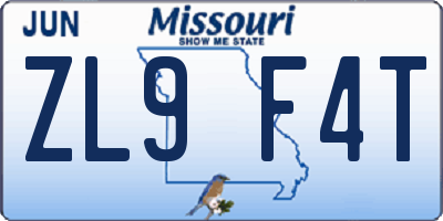 MO license plate ZL9F4T