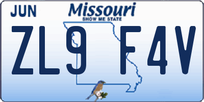 MO license plate ZL9F4V