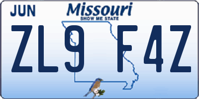 MO license plate ZL9F4Z