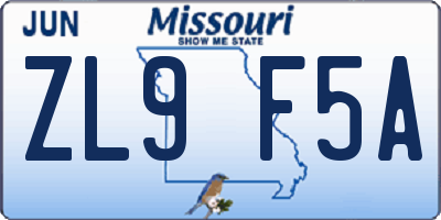 MO license plate ZL9F5A