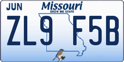 MO license plate ZL9F5B