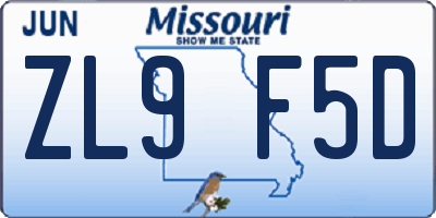 MO license plate ZL9F5D