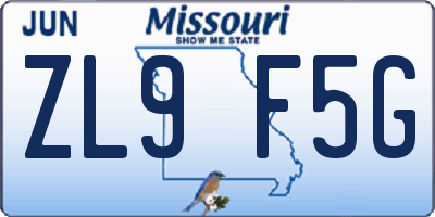 MO license plate ZL9F5G