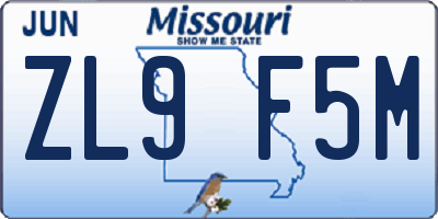MO license plate ZL9F5M