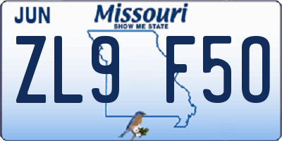 MO license plate ZL9F5O