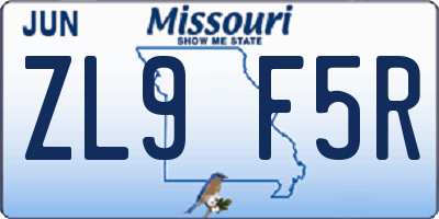 MO license plate ZL9F5R