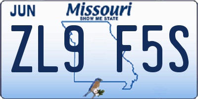MO license plate ZL9F5S