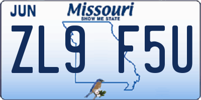 MO license plate ZL9F5U