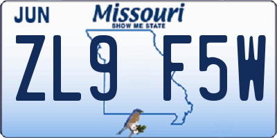 MO license plate ZL9F5W
