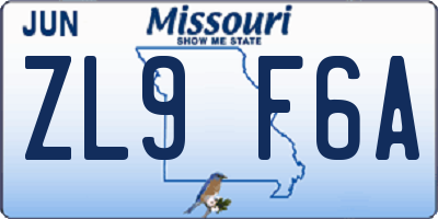 MO license plate ZL9F6A