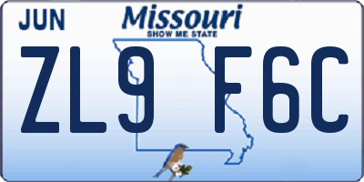 MO license plate ZL9F6C