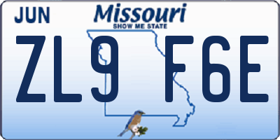 MO license plate ZL9F6E