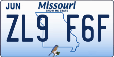 MO license plate ZL9F6F