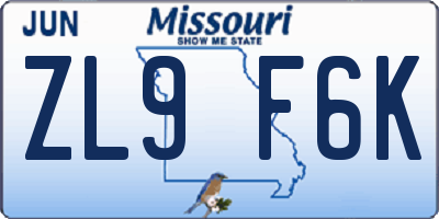 MO license plate ZL9F6K