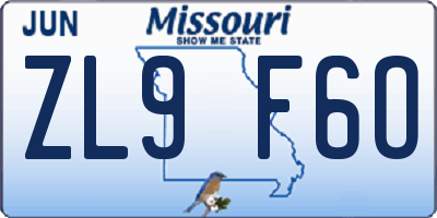 MO license plate ZL9F6O
