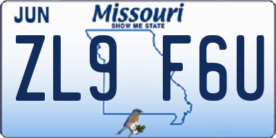 MO license plate ZL9F6U