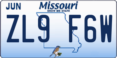 MO license plate ZL9F6W