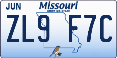 MO license plate ZL9F7C